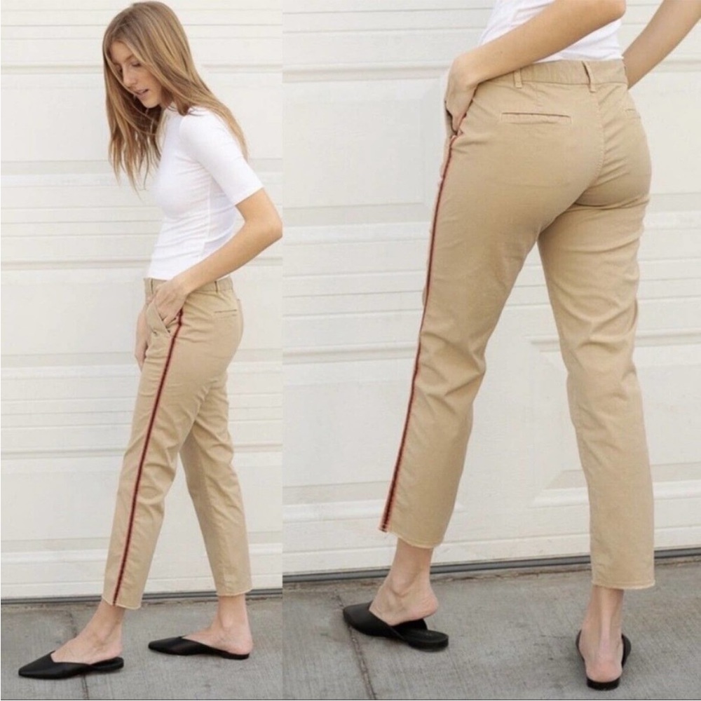 Nili Lotan East Hampton Desert Sand Cropped Side Stripe Tape Pant Size 2